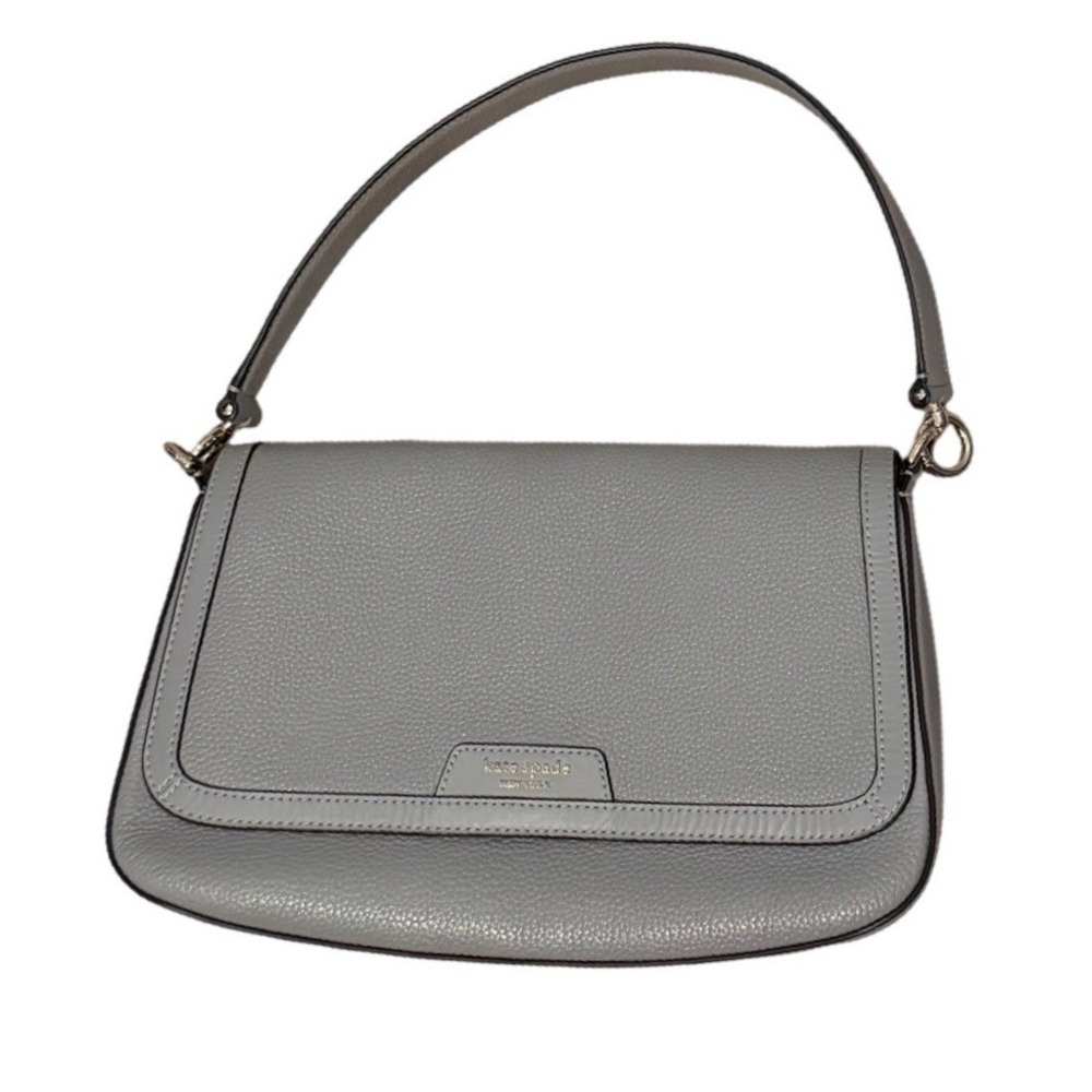 Kate Spade New York Grey Pebbled Leather Flap Shoulder Bag Silver Hardware